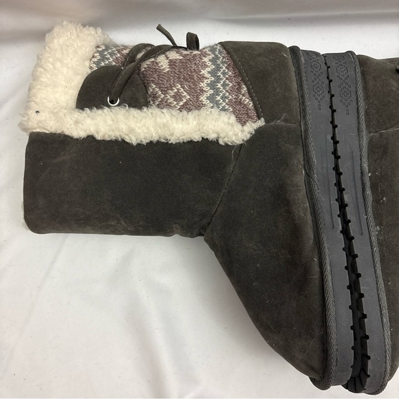 Muk Luks Melba Women’s Boots Size 10 Gray Booties Sherpa Line Gray Back Lace Up - Picture 10 of 12